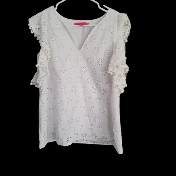 Lilly Pulitzer Tops - LILLY PULITZER ASTARA PALM TREE EYELET BLOUSE, SIZE SMALL